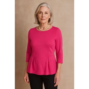 ST. JOHN Pink Mid Sleeve Peplum Blouse Shirt Top Women's Size Small